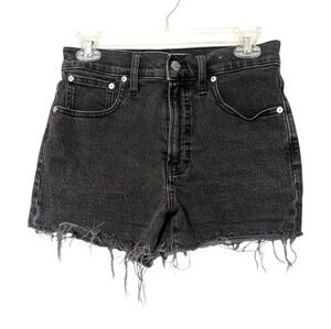 Madewell Faded Black The Perfect Jean Shorts High Waist Distressed Raw Hem 27